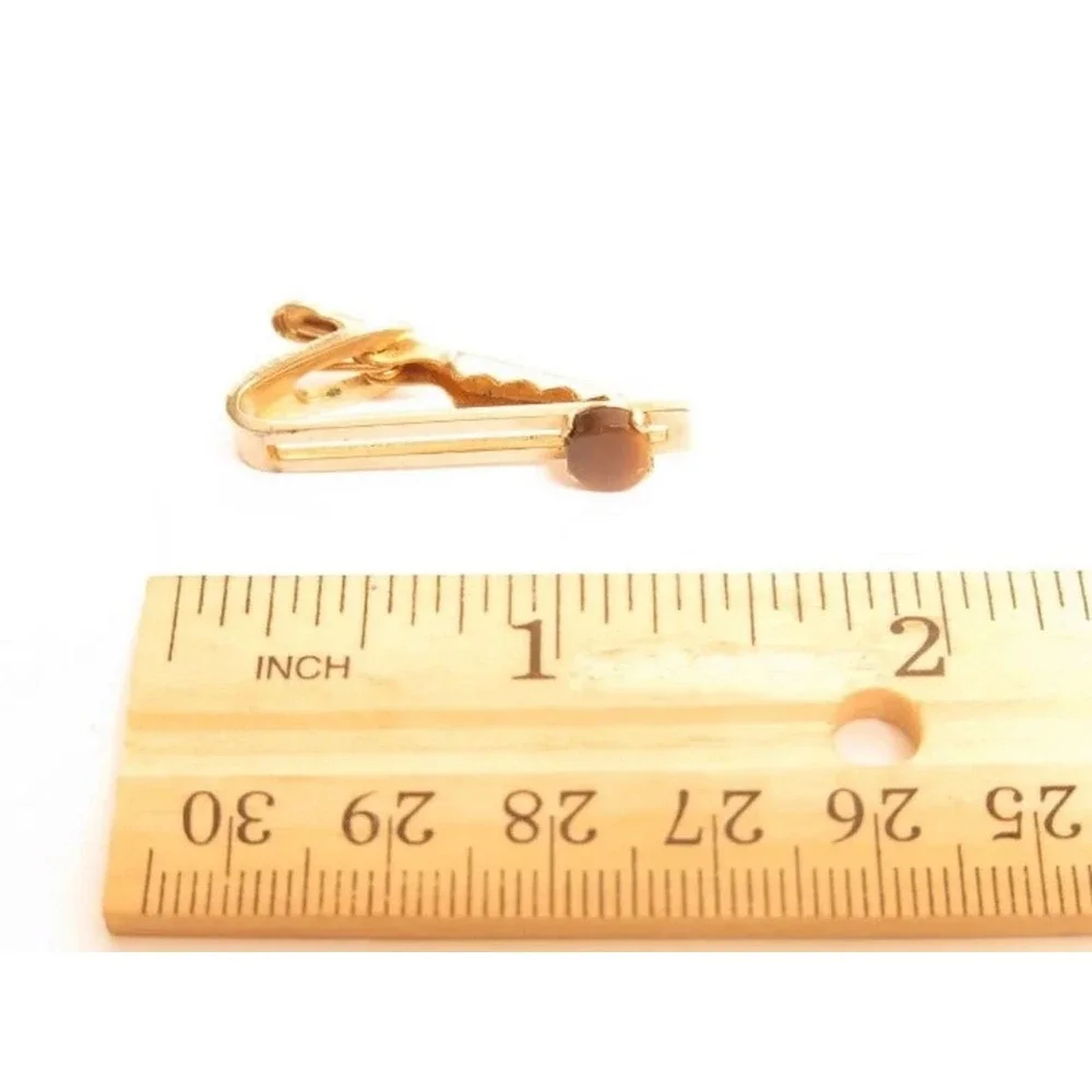 Vintage Tiger's Eye Cabochon Small Gold Plated tie clip clasp‎
